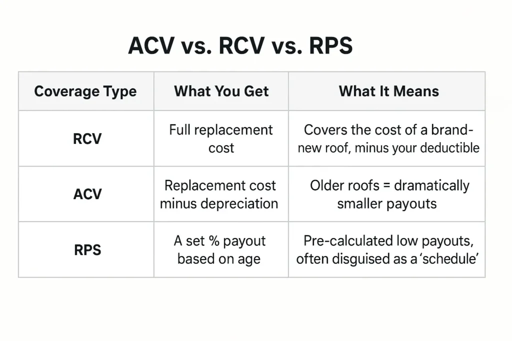 Roof Replacement Companies - ACV vs. RCV vs. RPS